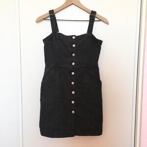 H&M Divided Black Denim Overall/Dungarees Dress